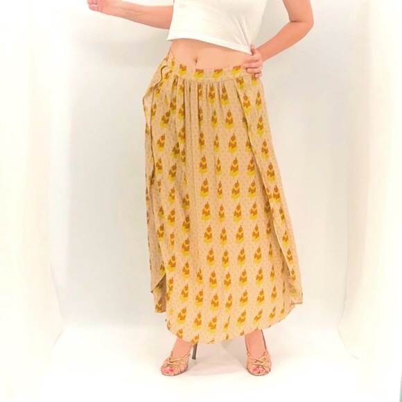 Anthropologie Salinas Bossa Boho Abstract Pleated Asymmetrical Maxi Wrap Skirt - Picture 3 of 15